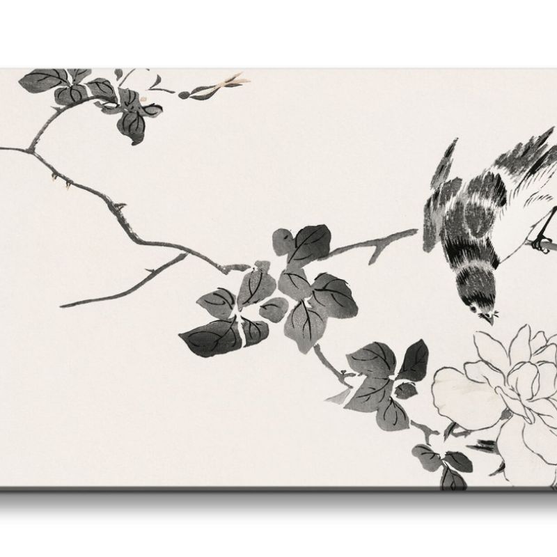 Remaster 120x60cm Wunderschöne traditionell japanische Kunst Zeitlos Minimalistisch Vögel Frühling