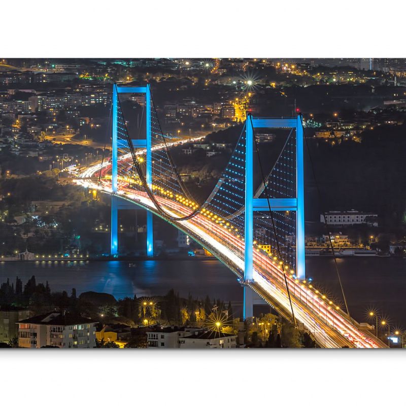 120x80cm Wandbild Istanbul Bosporus Brücke Nacht Lichter