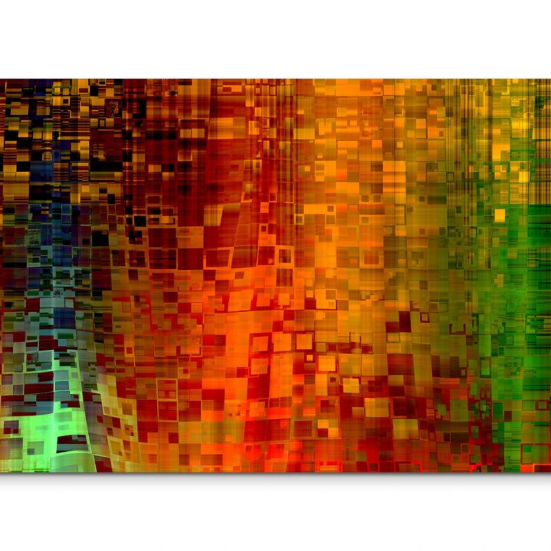 120x80cm Wandbild Kunst Hintergrund abstrakt Pixel rot grün gelb