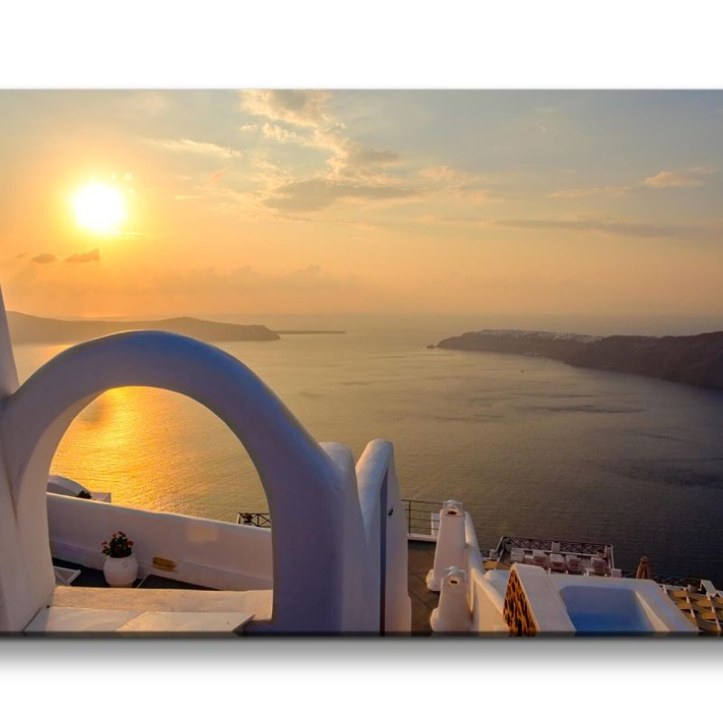 Leinwandbild 120x60cm Santorini Mittelmeer Traumurlaub Sonnenuntergang Griechenland