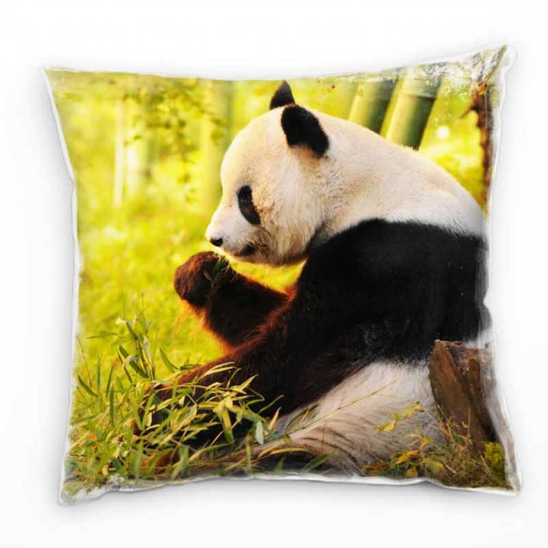 Tiere, grün, braun, schwarz, weiß, Pandabär, Wald Deko Kissen 40x40cm für Couch Sofa Lounge Zierkiss