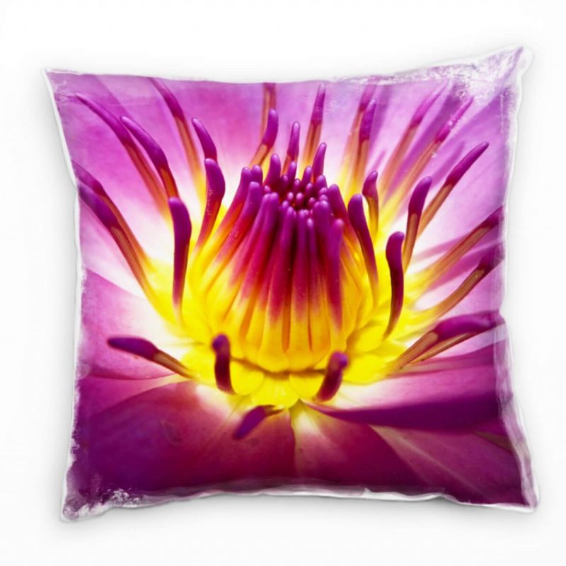 Macro, Blumen, lila, gelb, Lotusblume Deko Kissen 40x40cm für Couch Sofa Lounge Zierkissen