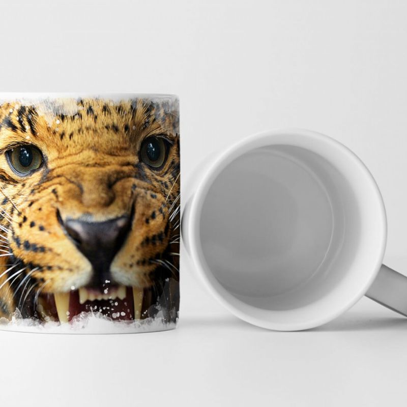 Tasse Geschenk Tierfotografie – Porträt eines fauchenden Leoparden