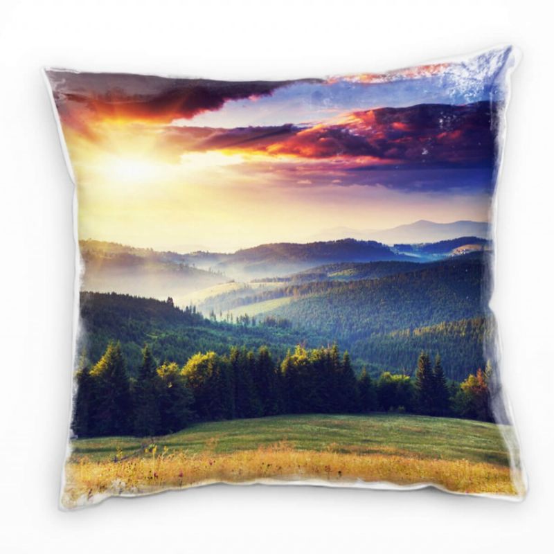 Landschaft, grün, gelb, Sonnenuntergang, Wald, Ukraine Deko Kissen 40x40cm für Couch Sofa Lounge Zie