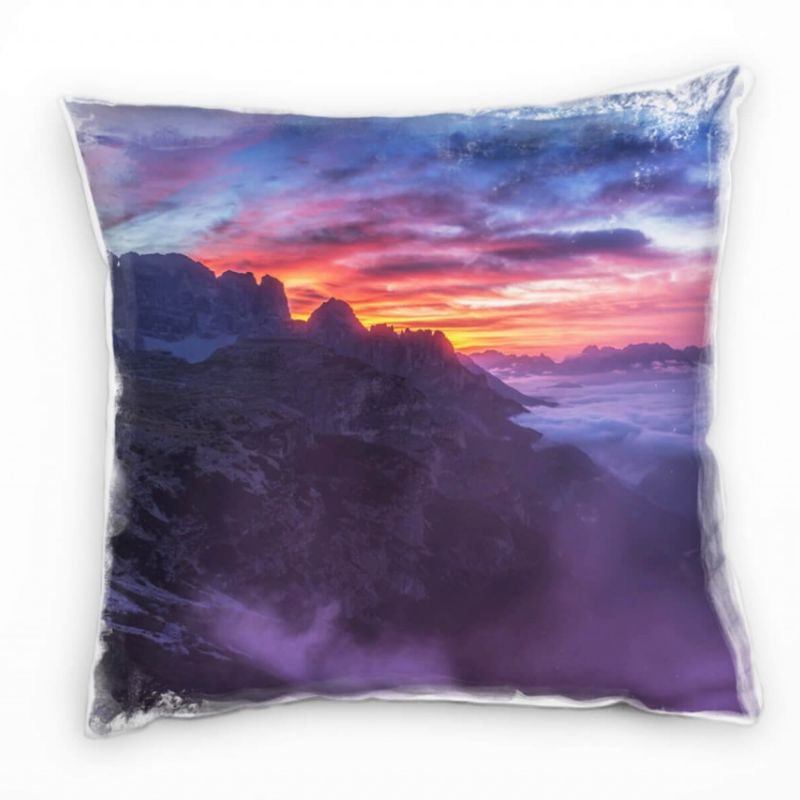 Landschaft, Berge, Nebel, orange, blau Deko Kissen 40x40cm für Couch Sofa Lounge Zierkissen