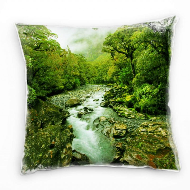 Natur, grün, braun, tropisches Bach Deko Kissen 40x40cm für Couch Sofa Lounge Zierkissen