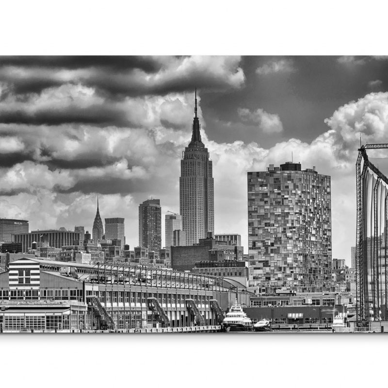 120x80cm Wandbild New York Manhattan Wolkenkratzer schwarz weiß