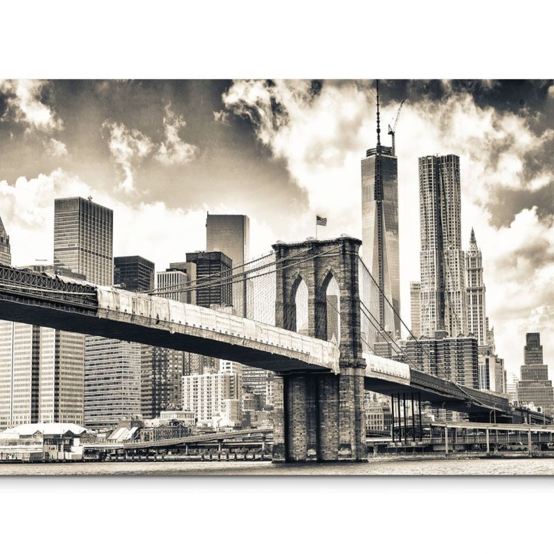 120x80cm Wandbild Brooklyn Bridge Manhattan Wolkenkratzer Wolken