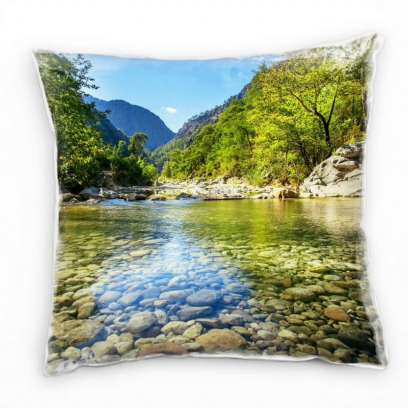 Natur, braun, grün, blau, Fluss, Sommer Deko Kissen 40x40cm für Couch Sofa Lounge Zierkissen