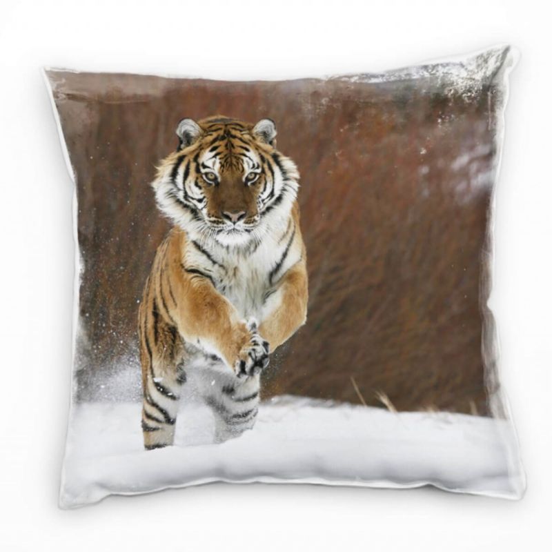 Tiere, braun, weiß, Tiger im Schnee Deko Kissen 40x40cm für Couch Sofa Lounge Zierkissen