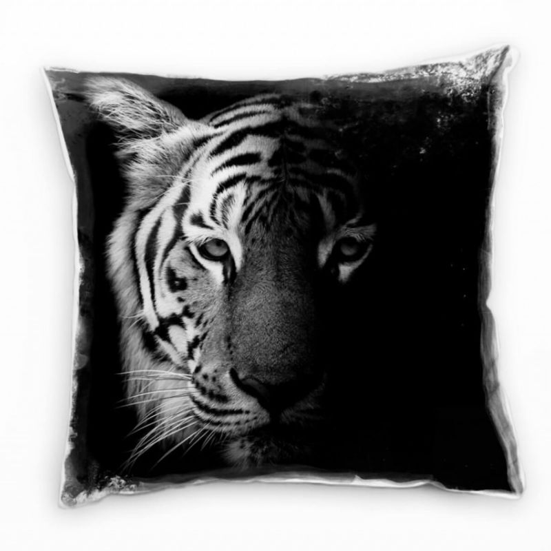 Tiere, Tiger, schwarz, grau Deko Kissen 40x40cm für Couch Sofa Lounge Zierkissen