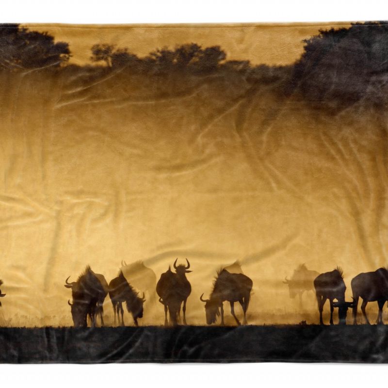 Handtuch Strandhandtuch Saunatuch Kuscheldecke  mit Tiermotiv Gnus Herde