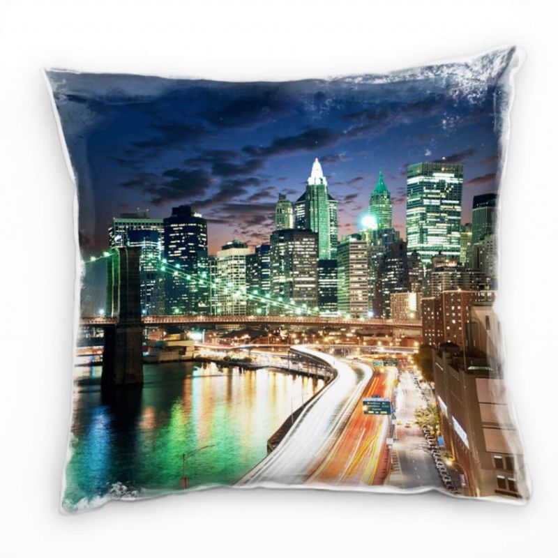 Urban und City, bunt, New York, Nacht, Lichtlinien Deko Kissen 40x40cm für Couch Sofa Lounge Zierkis