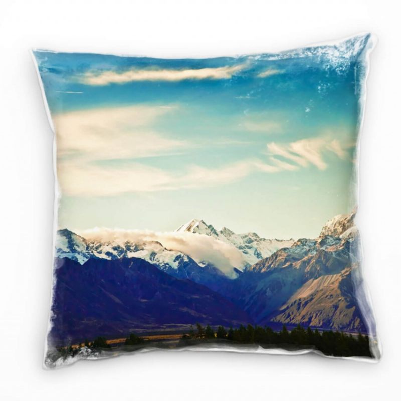 Landschaft, blau, Neuseeland, Berge Deko Kissen 40x40cm für Couch Sofa Lounge Zierkissen