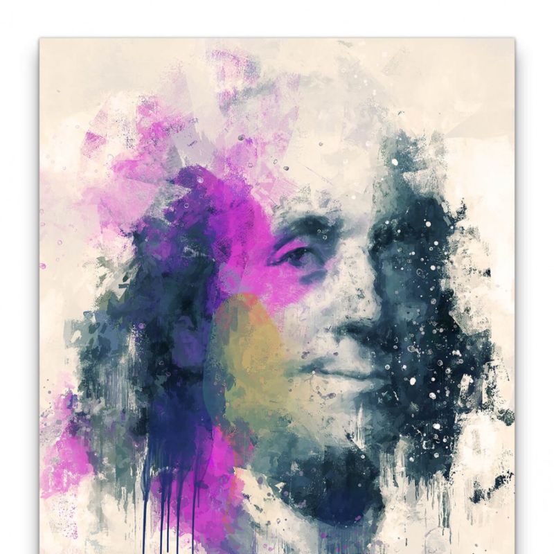 Benjamin Franklin Porträt Abstrakt Kunst Gründervater USA Dollar 60x90cm Leinwandbild