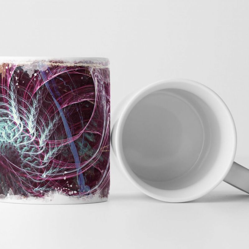 Tasse Geschenk Lichtgrünes Spiralmuster, magentafarbenes Bogenmuster