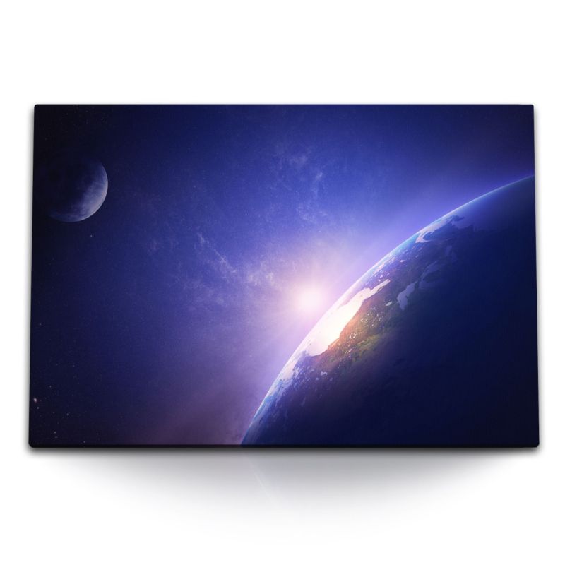 120x80cm Wandbild auf Leinwand Plant Erde Mond Weltall Sonne Weltraum