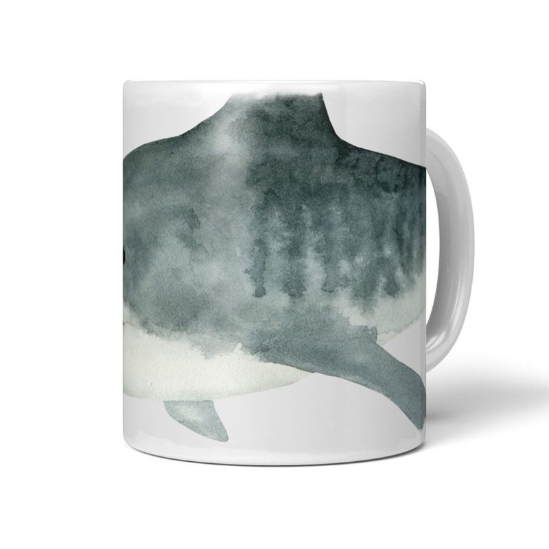 Dekorative Tasse mit schönem Motiv Hai Wasserfarben Aquarell Grautöne Raubfisch