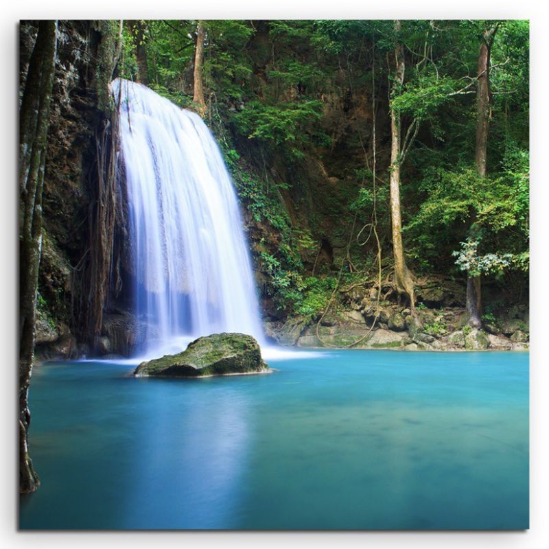 Landschaftsfotografie – Wasserfall in Erawan, Thailand auf Leinwand