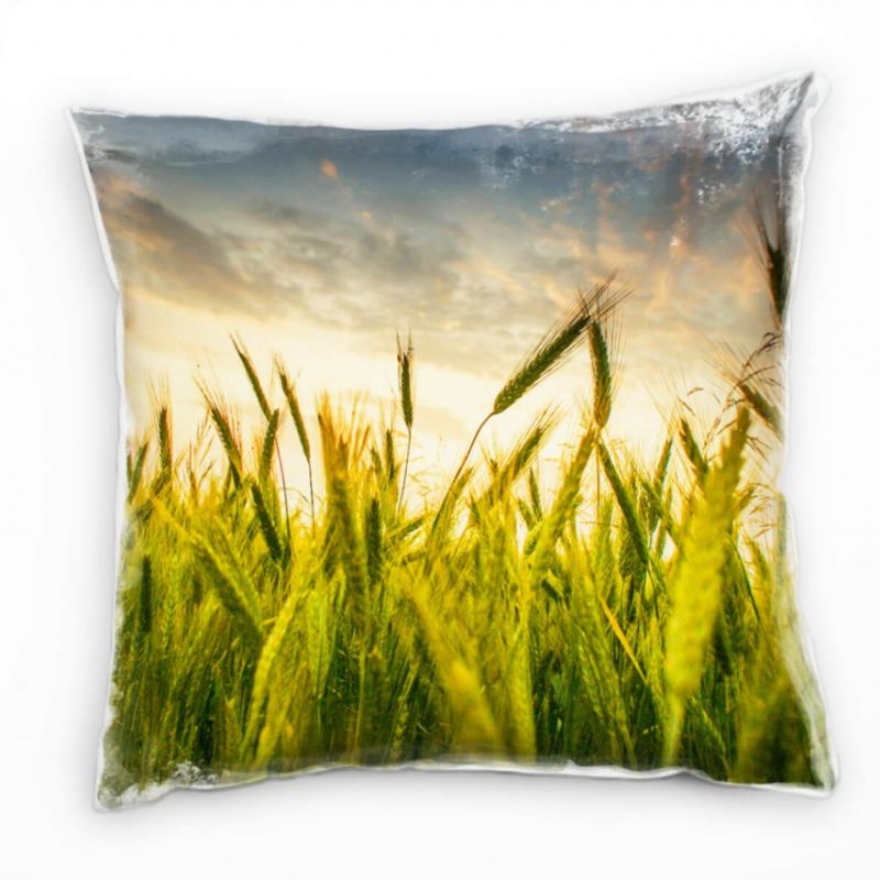 Natur, grün, orange, Weizenfeld, Sonnenuntergang Deko Kissen 40x40cm für Couch Sofa Lounge Zierkisse