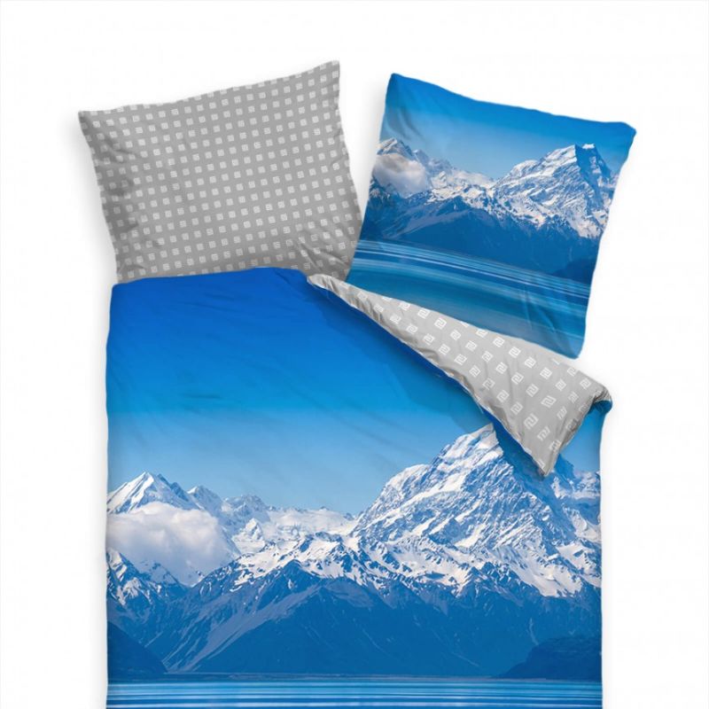 Berge Seeland Blau  Bettwäsche Set 135×200 cm + 80x80cm  Atmungsaktiv