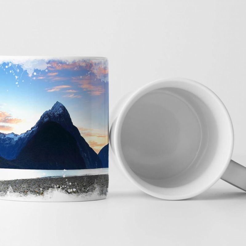 Tasse Geschenk Landschaftsfotografie – Sonnenaufgang beim Mitre Peak Neuseeland