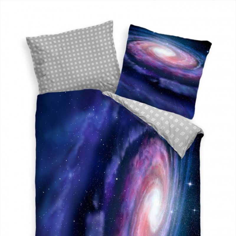 Galaxie Spirale Milchstraáe Blau Lila Bettwäsche Set 135×200 cm + 80x80cm  Atmungsaktiv