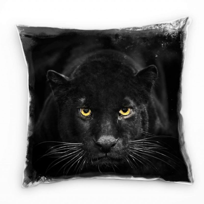 Tiere, Panther, schwarz, gelb Deko Kissen 40x40cm für Couch Sofa Lounge Zierkissen