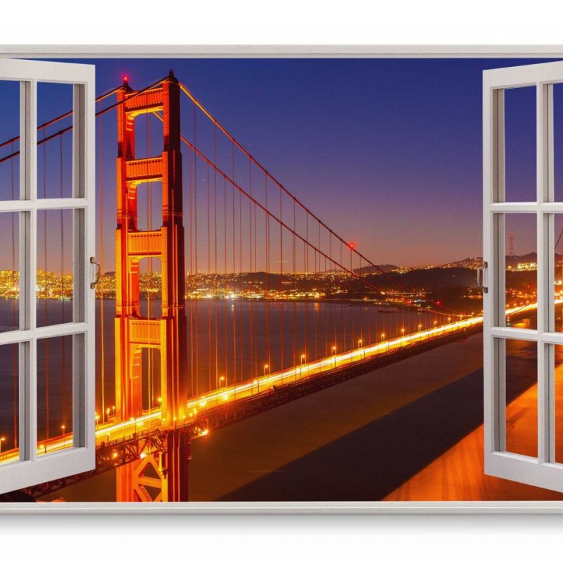 Wandbild 120x80cm Fensterbild Golden Bridge San Francisco USA Nacht Lichter