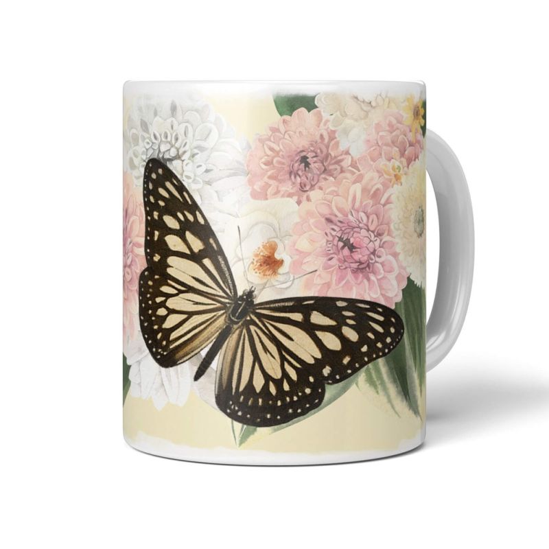 Dekorative Tasse mit schönem Motiv Schmetterling Blumen Blumenstrauß Vintage Sommer