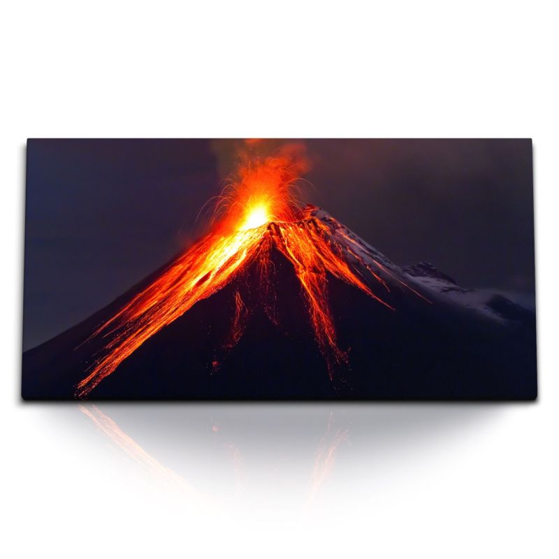 Kunstdruck Bilder 120x60cm Vulkanausbruch Vulkan Lava Nacht Naturgewalt