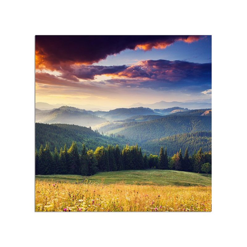 120x80cm Berge Wald Wiese Sonnenuntergang