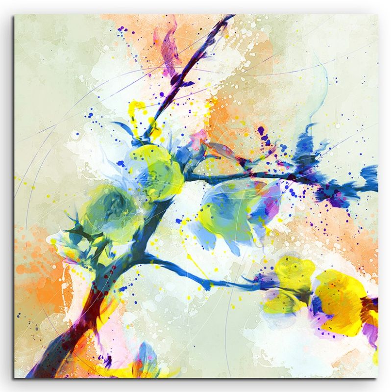 Zweig 60x60cm Aquarell Art Leinwandbild