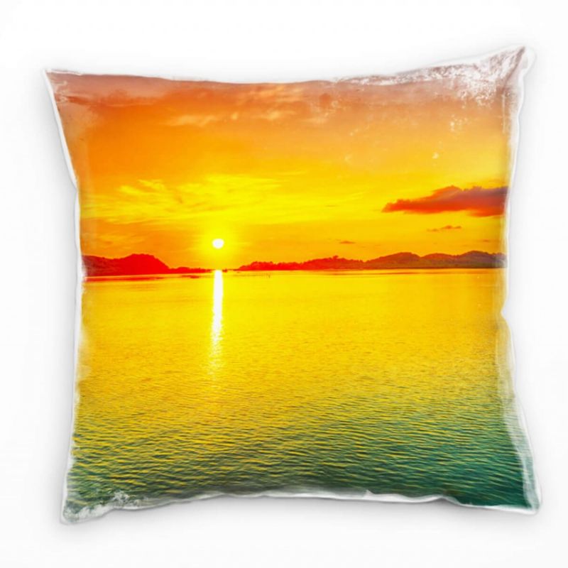 Meer, türkis, orange, Sonnenaufgang Deko Kissen 40x40cm für Couch Sofa Lounge Zierkissen