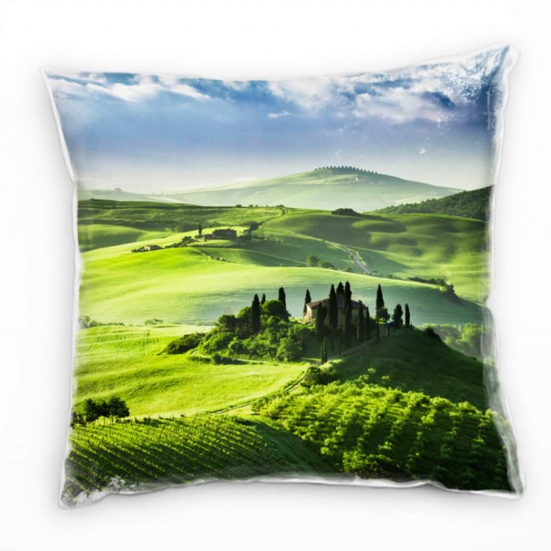 Landschaft, Berg, Bäume, grün, Italienisch Deko Kissen 40x40cm für Couch Sofa Lounge Zierkissen