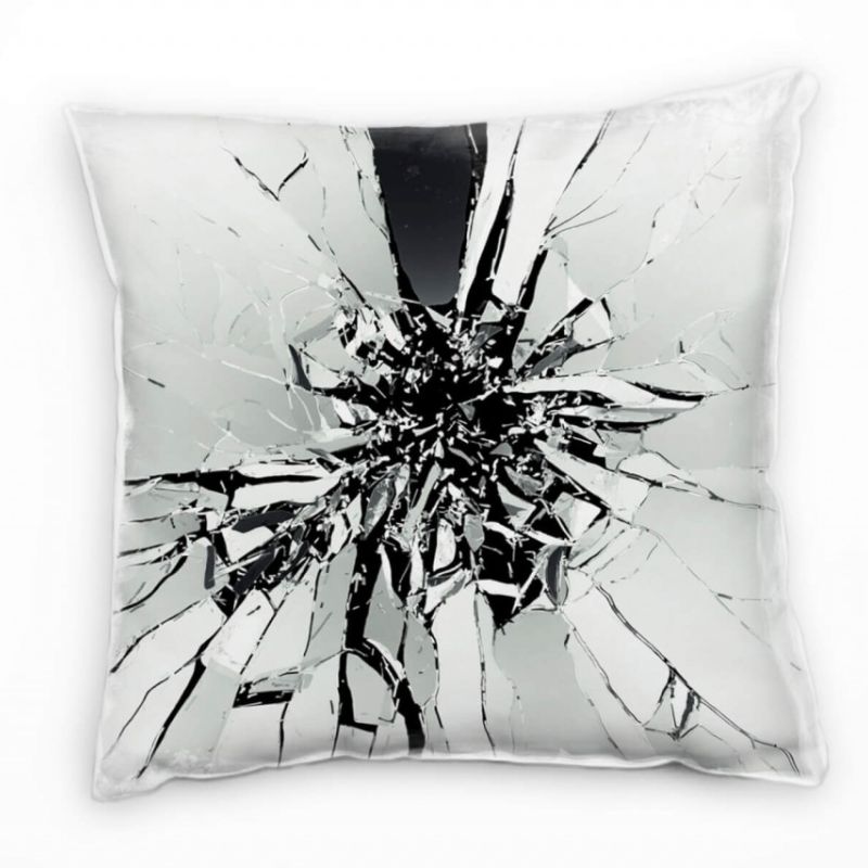 Abstrakt, zerbrochenes Glas, grau, schwarz Deko Kissen 40x40cm für Couch Sofa Lounge Zierkissen