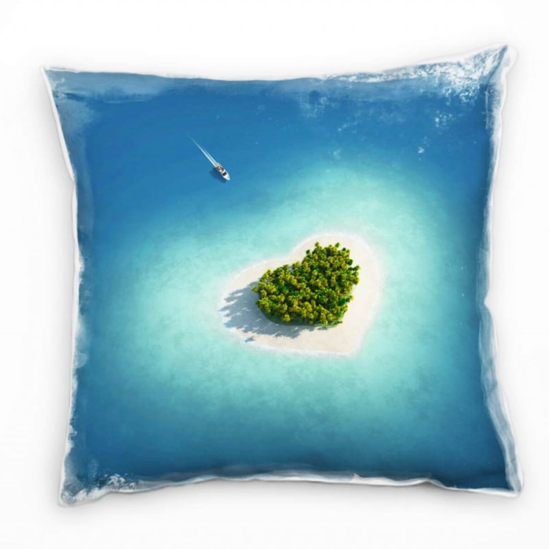 Strand und Meer, türkis, grün, Herzinsel Deko Kissen 40x40cm für Couch Sofa Lounge Zierkissen