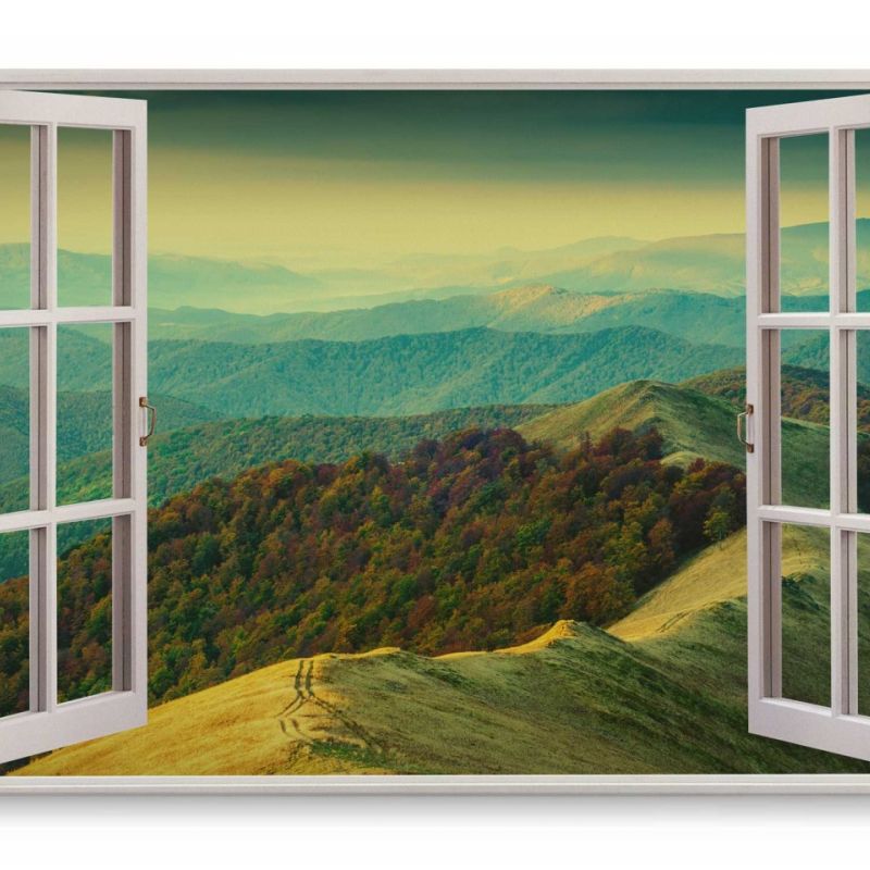 Wandbild 120x80cm Fensterbild Natur Landschaft Berge Grün Wald Hügel