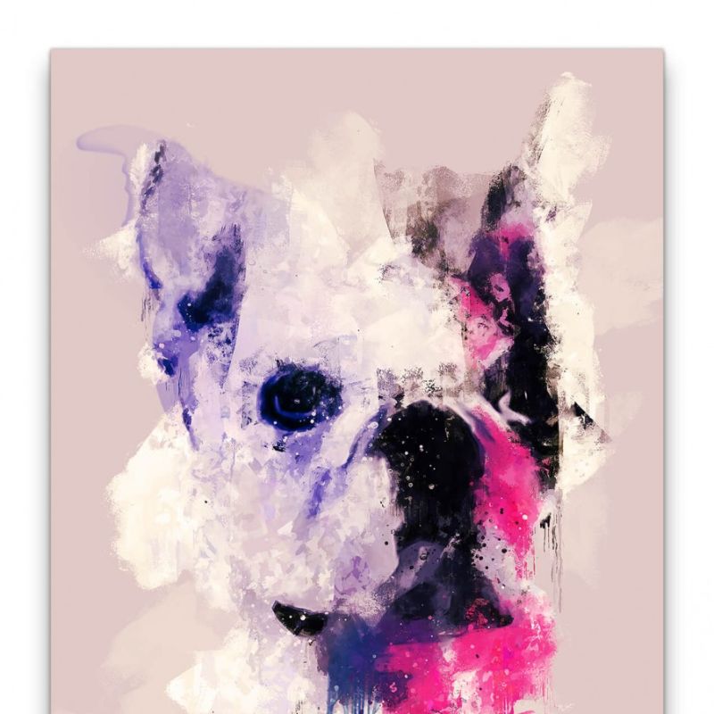 Französische Bulldogge Abstrakt Kunst Hund Süß 60x90cm Leinwandbild