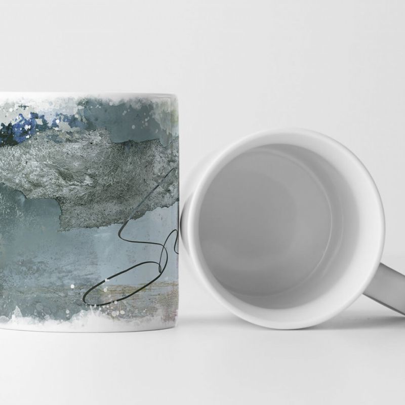 Tasse Geschenk graue Abstraktion, schwarz, blaue Elemente