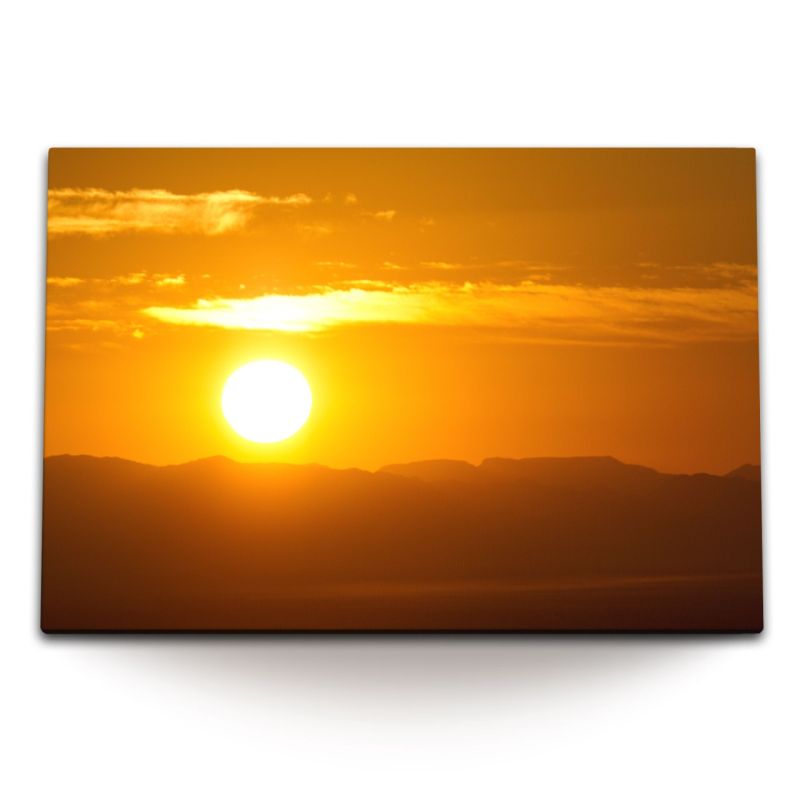 120x80cm Wandbild auf Leinwand Sonnenuntergang Berge Abendröte roter Himmel