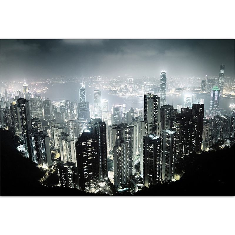 120x80cm Hong Kong Wolkenkratzer Nacht Lichter