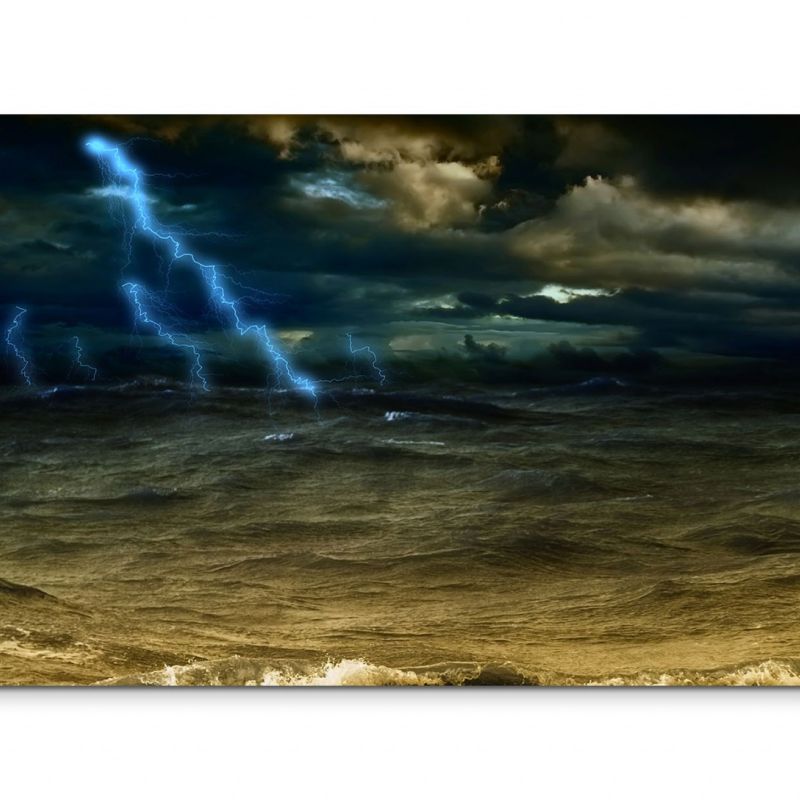 120x80cm Wandbild Ozean Meer Wellen Sturm Wolken Blitze