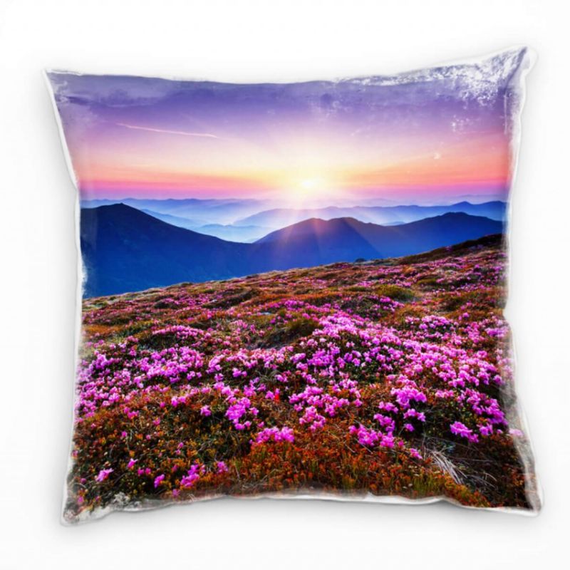 Landschaft, bunt, Sommer, Berge, Blumen, Sonnenuntergang Deko Kissen 40x40cm für Couch Sofa Lounge Z