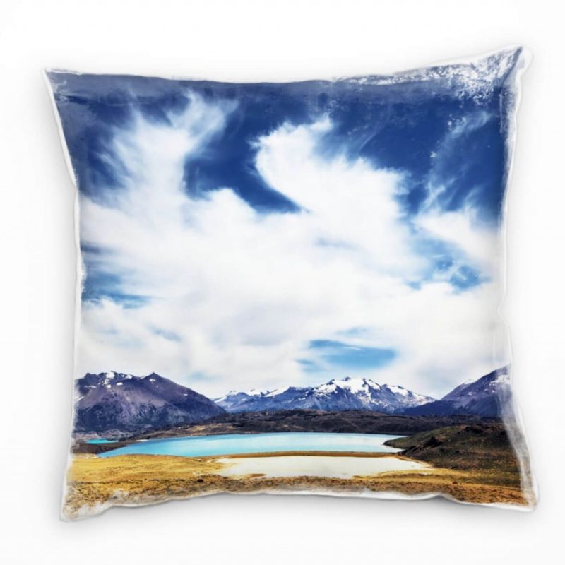 Seen, Berge, Wasser, blau, orange, Wolken Deko Kissen 40x40cm für Couch Sofa Lounge Zierkissen