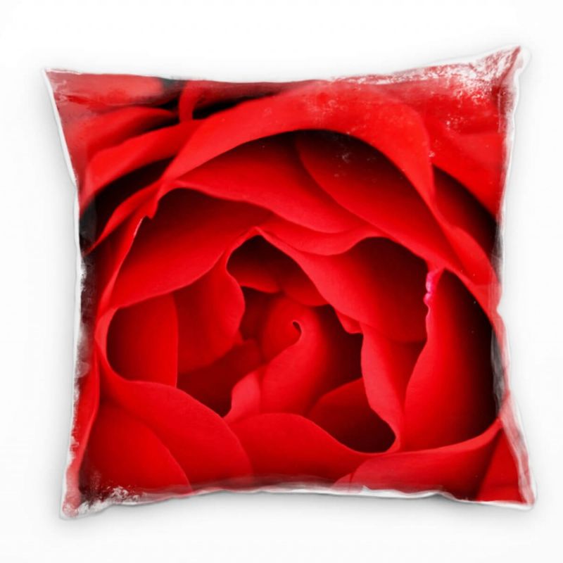 Blumen Macro, rot, Rose, Blüte, Detailaufnahme Deko Kissen 40x40cm für Couch Sofa Lounge Zierkissen