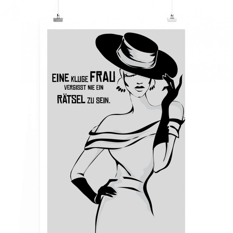 Poster in 60x90cm – Ene kluge Frau vergisst nie ein Rätsel zu sein.