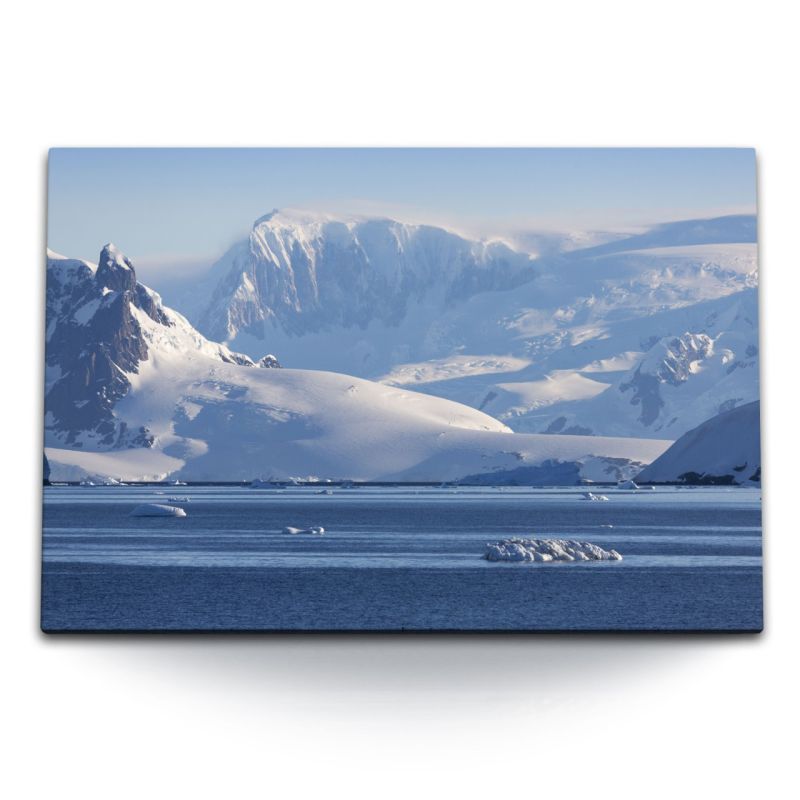 120x80cm Wandbild auf Leinwand Schneeberge Norden Gletscher Meer Winter Blau