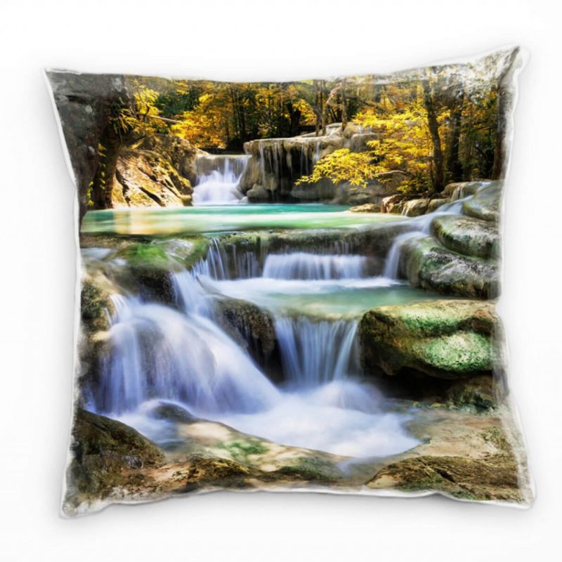 Natur, grün, türkis, braun, Wasserfall, Thailand Deko Kissen 40x40cm für Couch Sofa Lounge Zierkisse