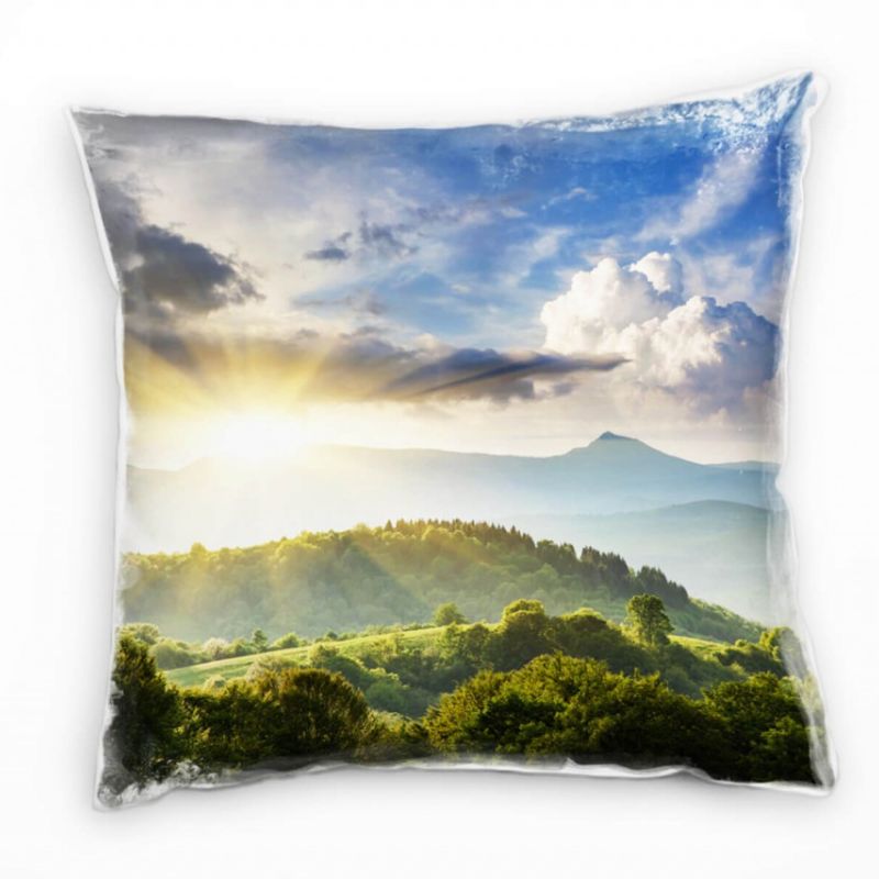 Landschaft, grün, grau, Morgen, Wald, Sonne, Ukraine Deko Kissen 40x40cm für Couch Sofa Lounge Zierk